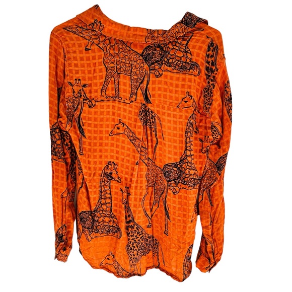 Jane + Delancey Orange Giraffe Print Rayon Button Down Blouse Large - Picture 4 of 8